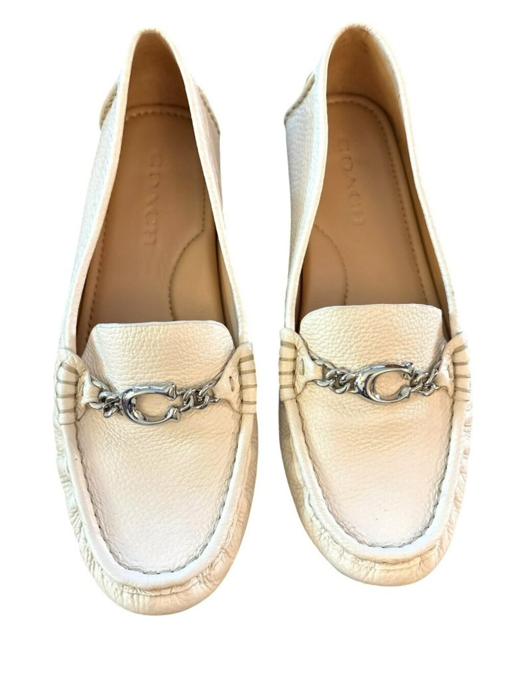 Coach Maegan Driver Pebbled Leather Cream Color Loafers Size 7.5